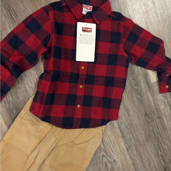 Boys Buffalo Check/Plaid Shirt in Red and Black w/ Pants set Sz 4T - Picture 4 of 5